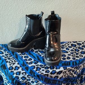Forever 21 Black Patent Platform Chelsea Booties